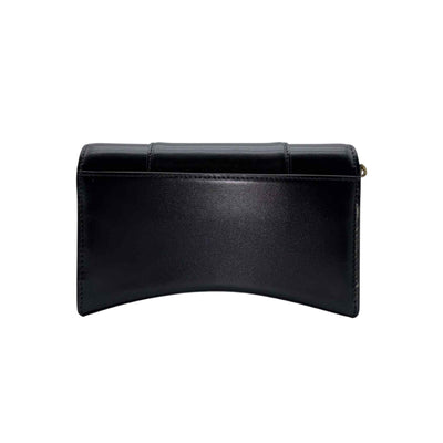Balenciaga Hourglass Leather Wallet On Chain In Black