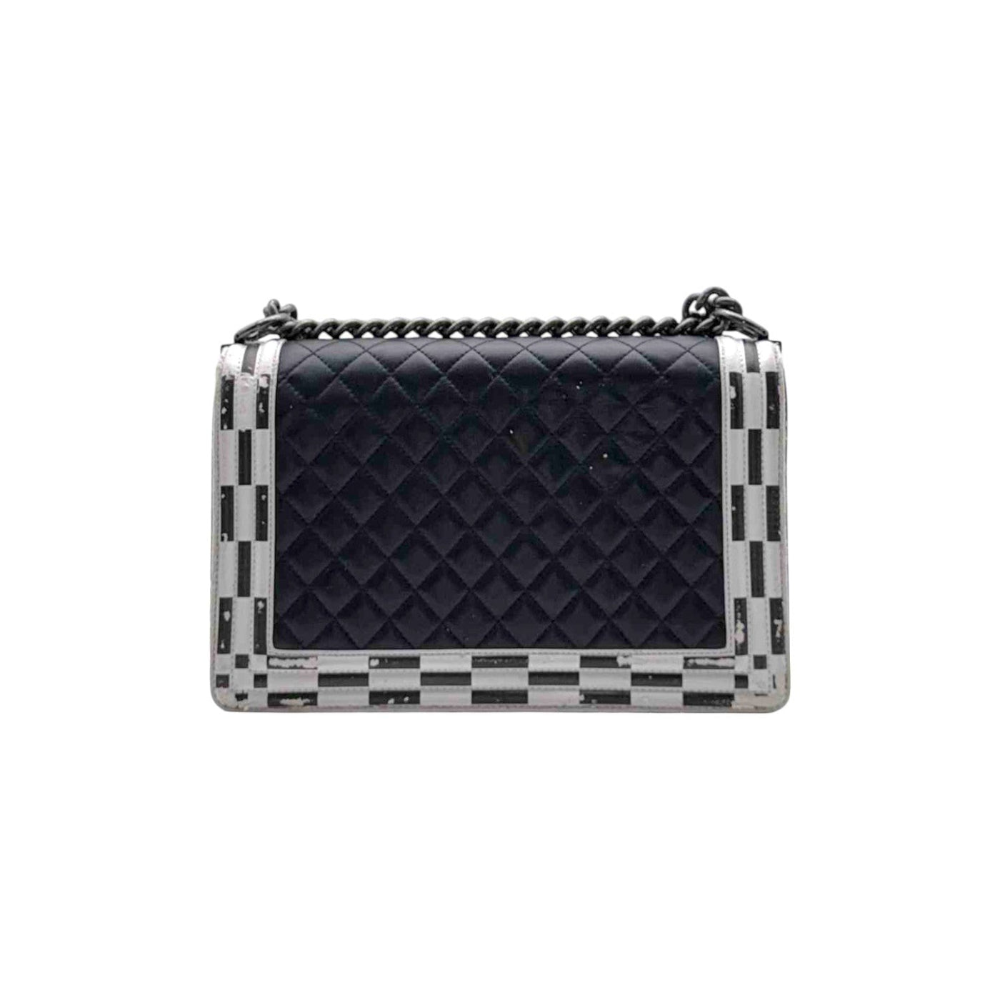 CHANEL Boy Lambskin Black And White Shoulder Bag