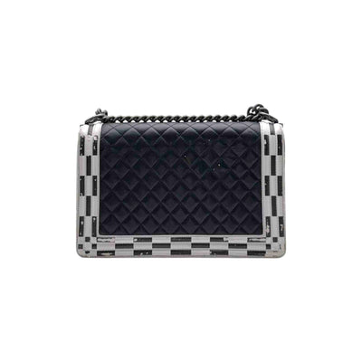 CHANEL Boy Lambskin Black And White Shoulder Bag