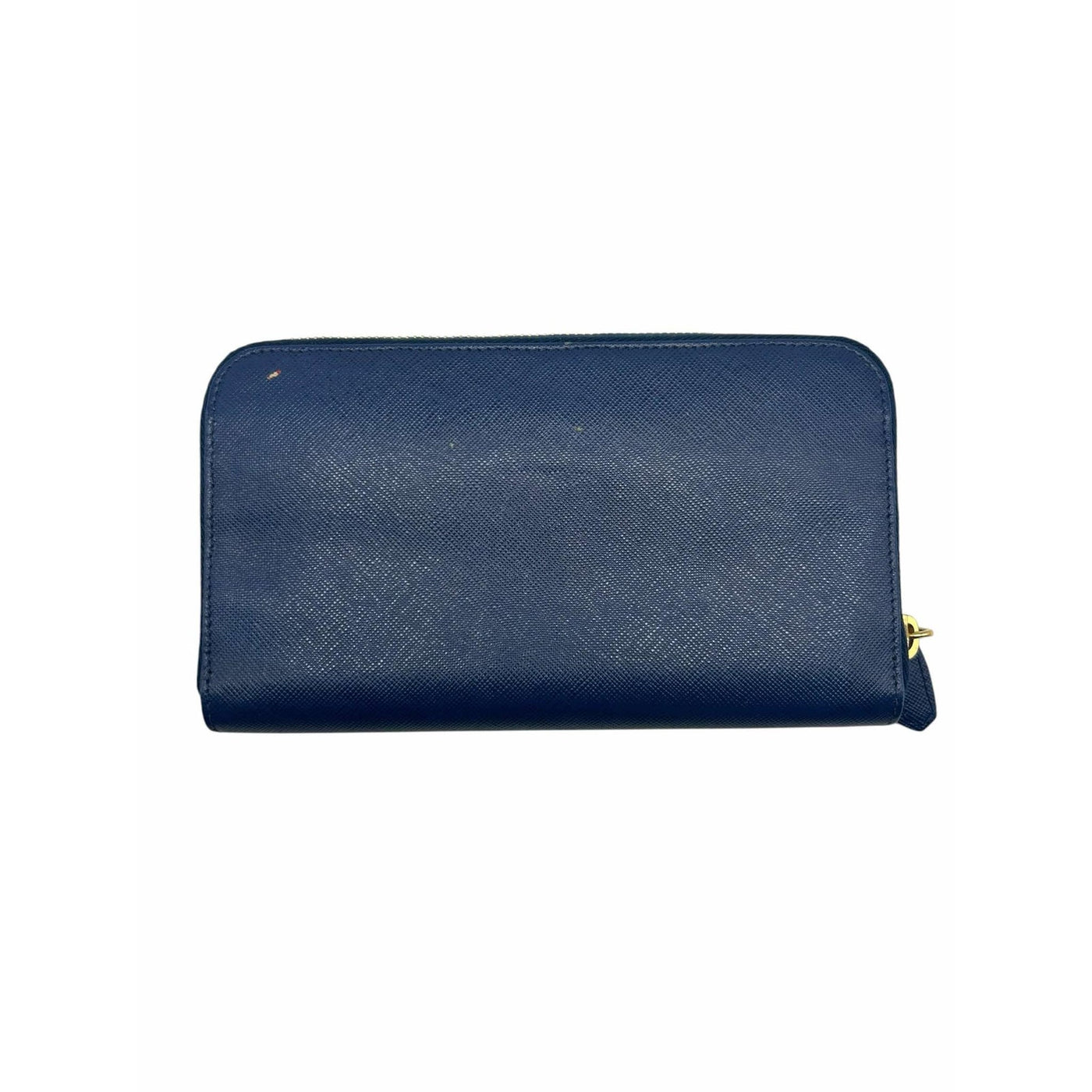 Cartera de piel azul Prada con cremallera dorada