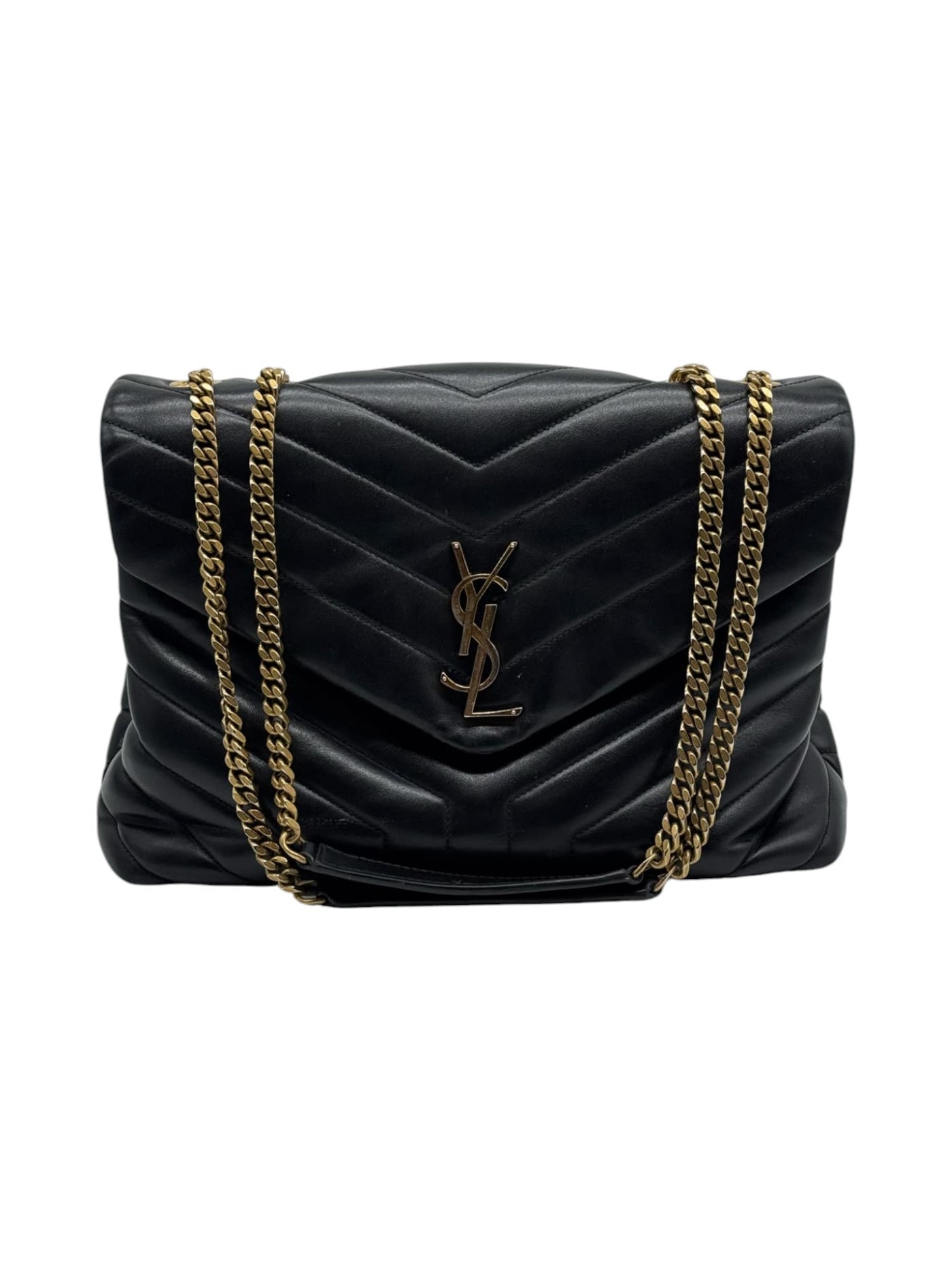 Saint Laurent YSL Loulou Leather Shoulder Bag in Black