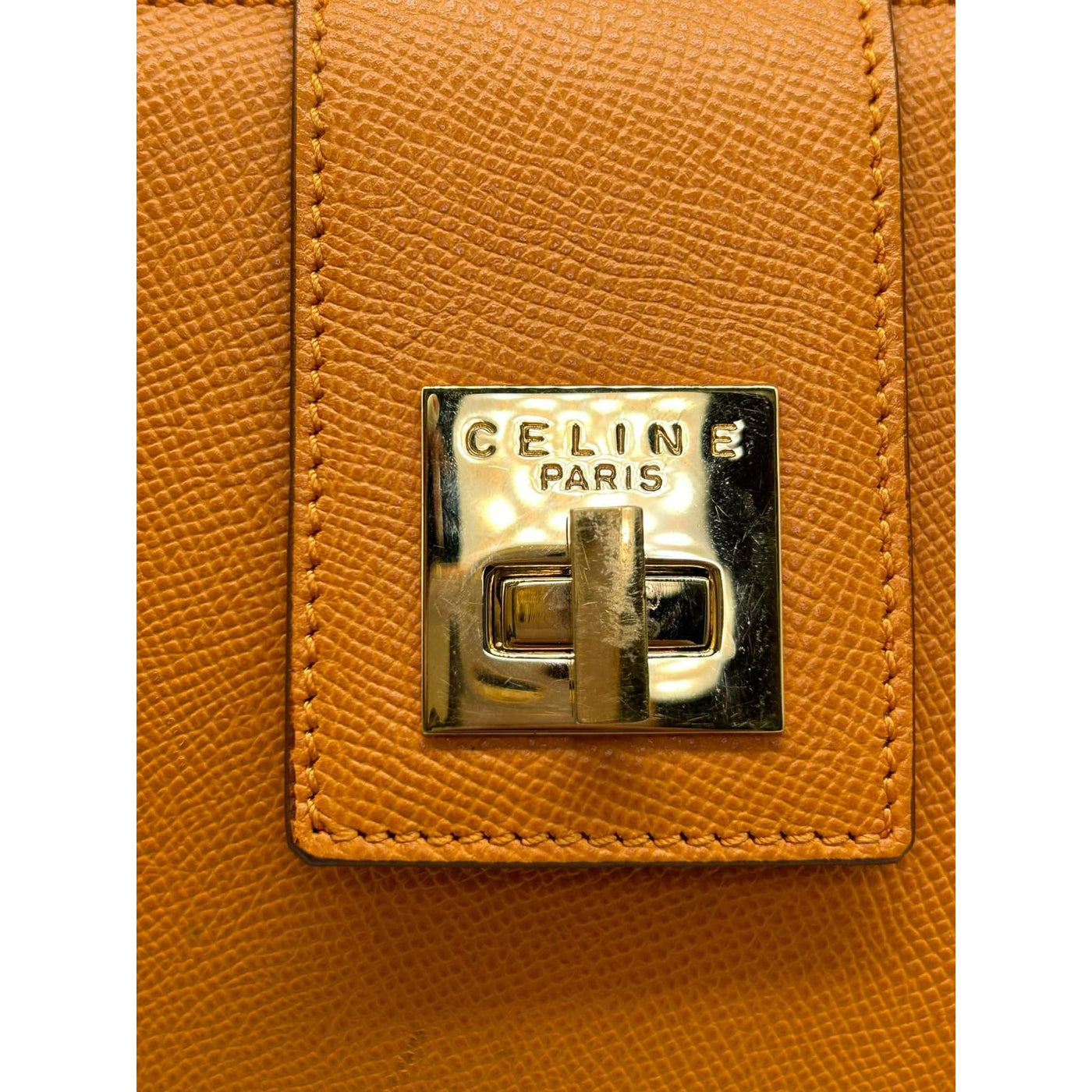 Pre Owned Celine Leather Shoulder Bag Orange