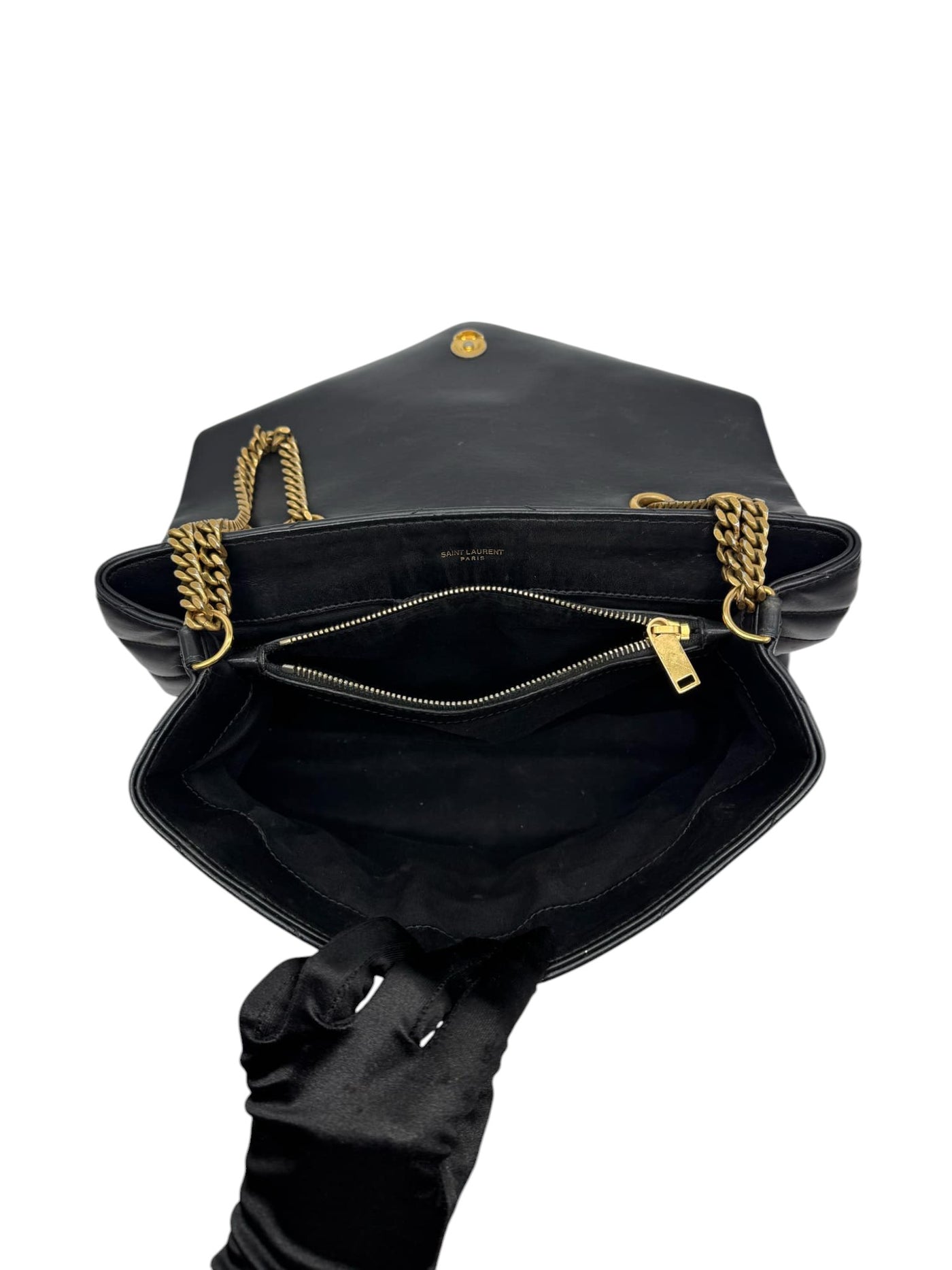 Saint Laurent YSL Loulou Leather Shoulder Bag in Black