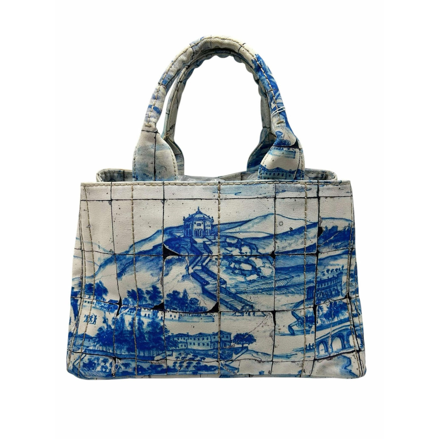 Pre Owned Prada Canapa Azulejos Tote Bag