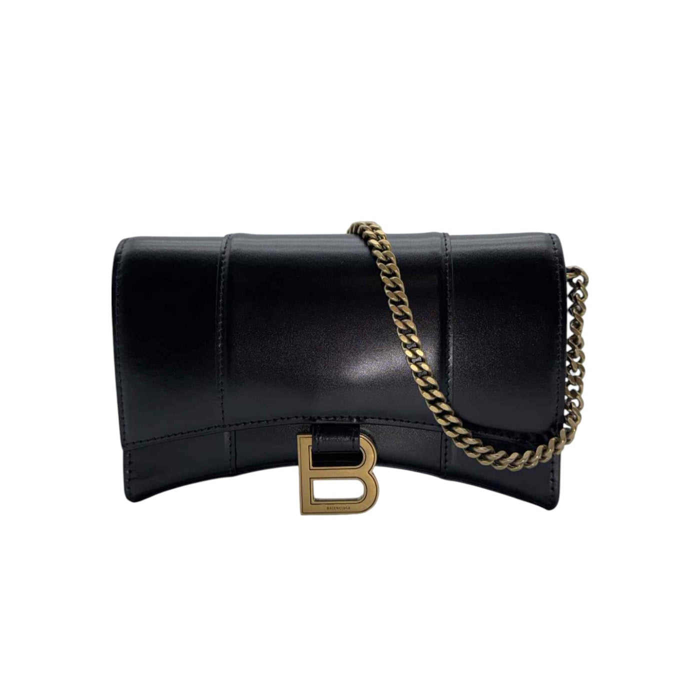Balenciaga Hourglass Leather Wallet On Chain In Black