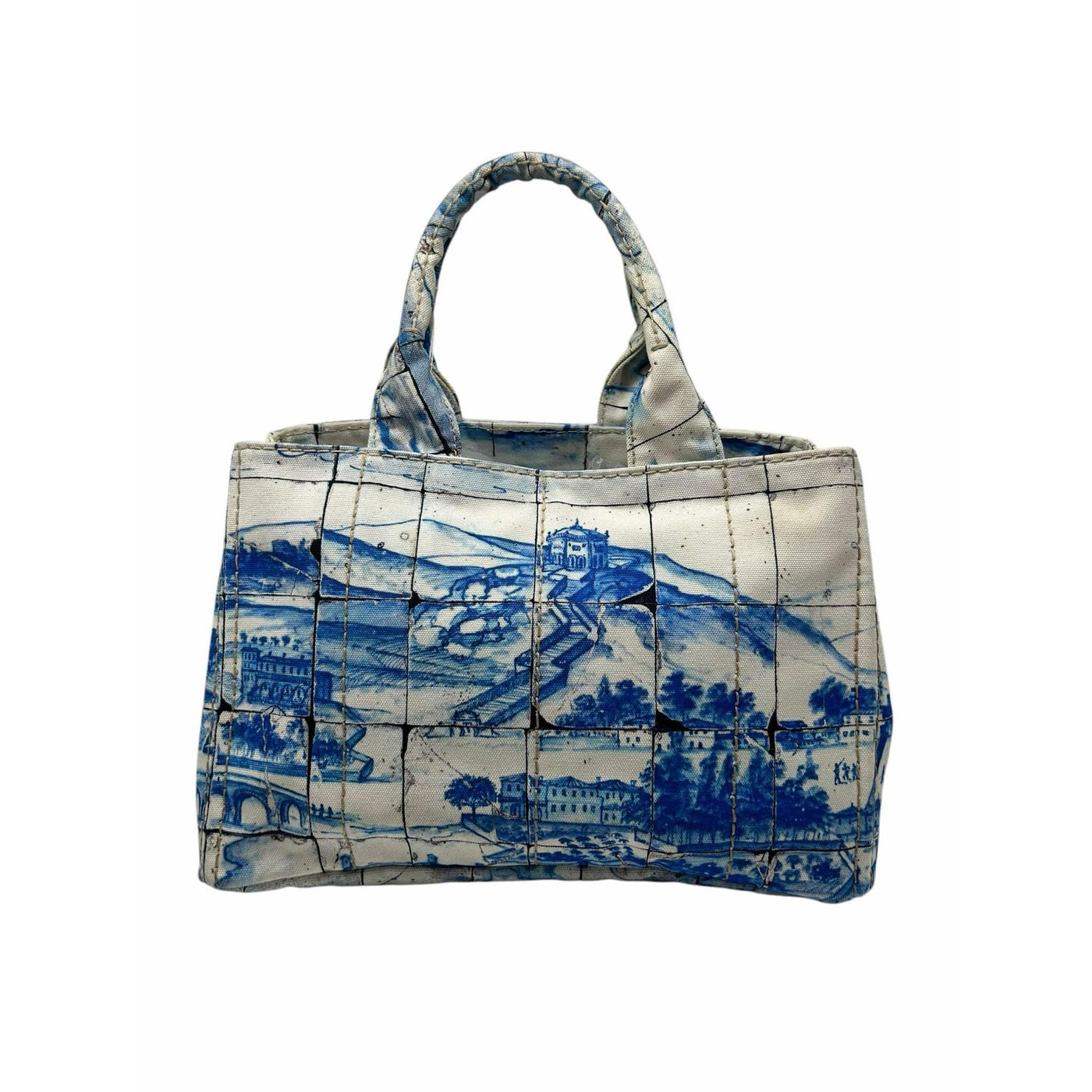 Pre Owned Prada Canapa Azulejos Tote Bag