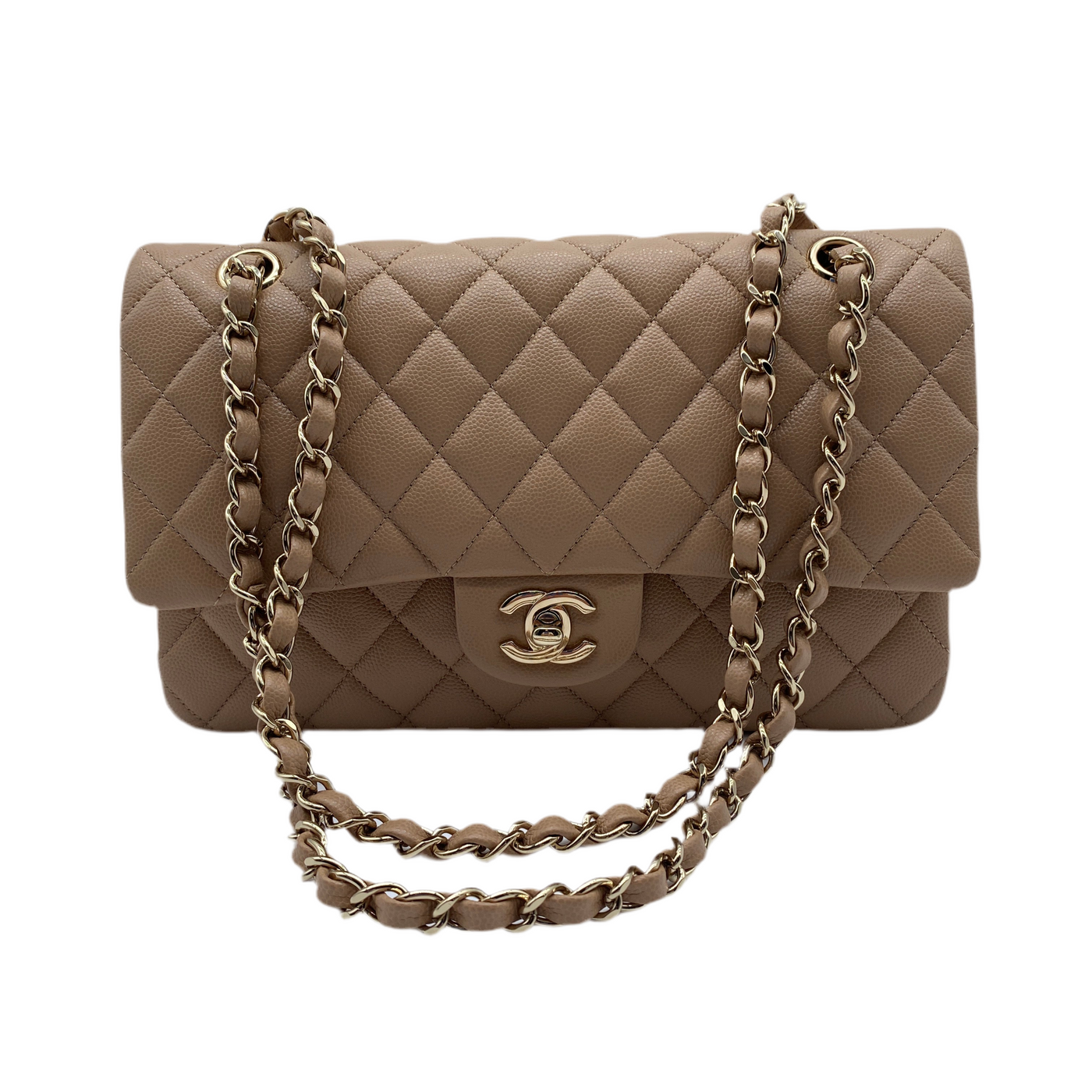 CHANEL Medium Double Flap Caviar Leather In Beige