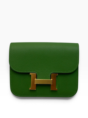 Hermes Evercolor Bi-Color Constance Slim Wallet Vert Yucca Mauve Pale