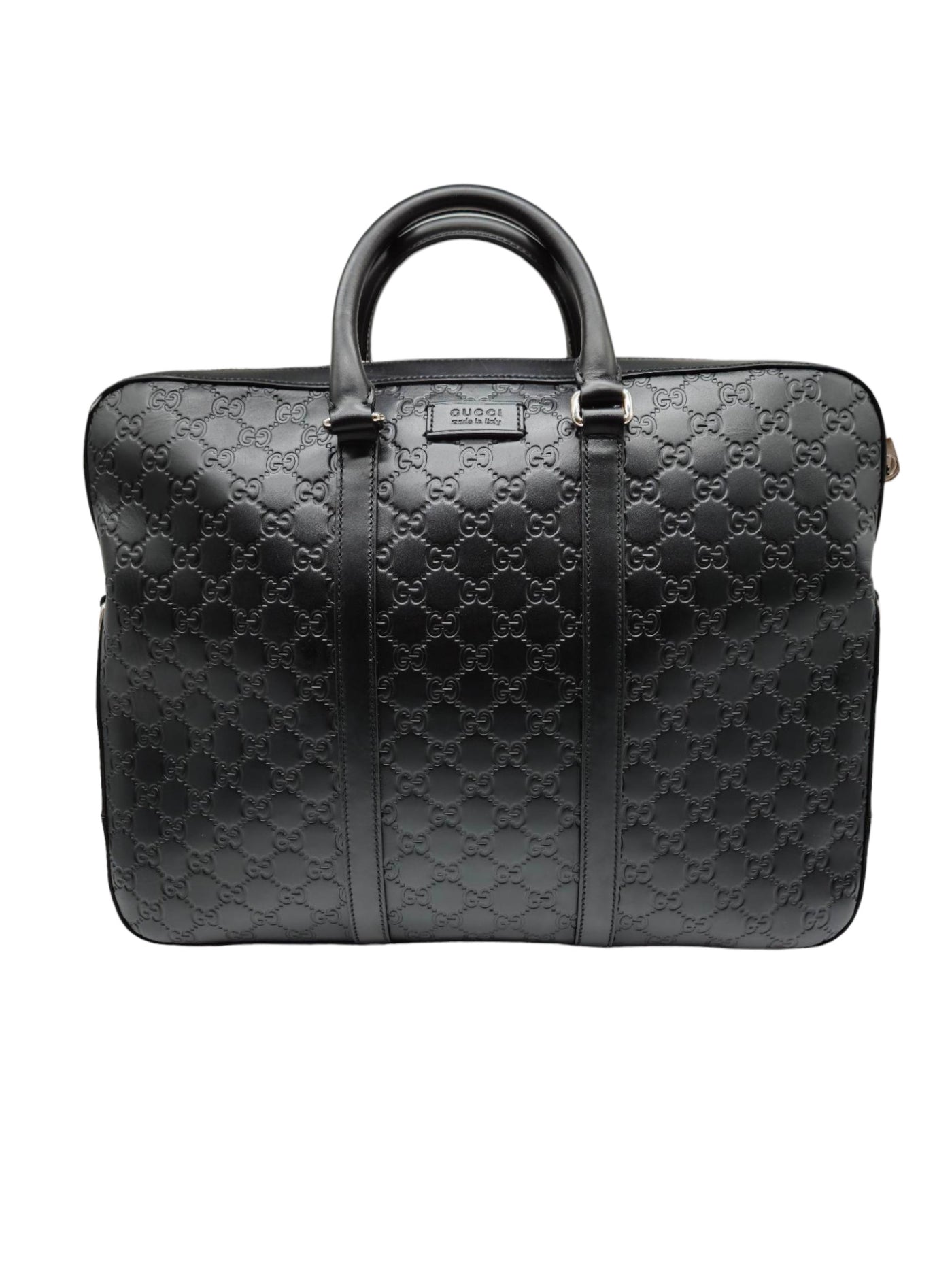 GUCCI GG LOGO EMBOSSED PERFORATED LEATHER BRIEFCASE