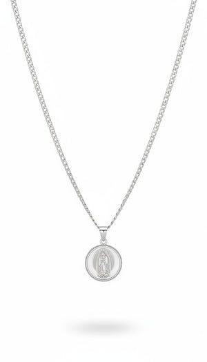 CUBAN LINK CHAIN ENGRAVED MEDALLION OF VIRGEN MARY OF GUADALUPE