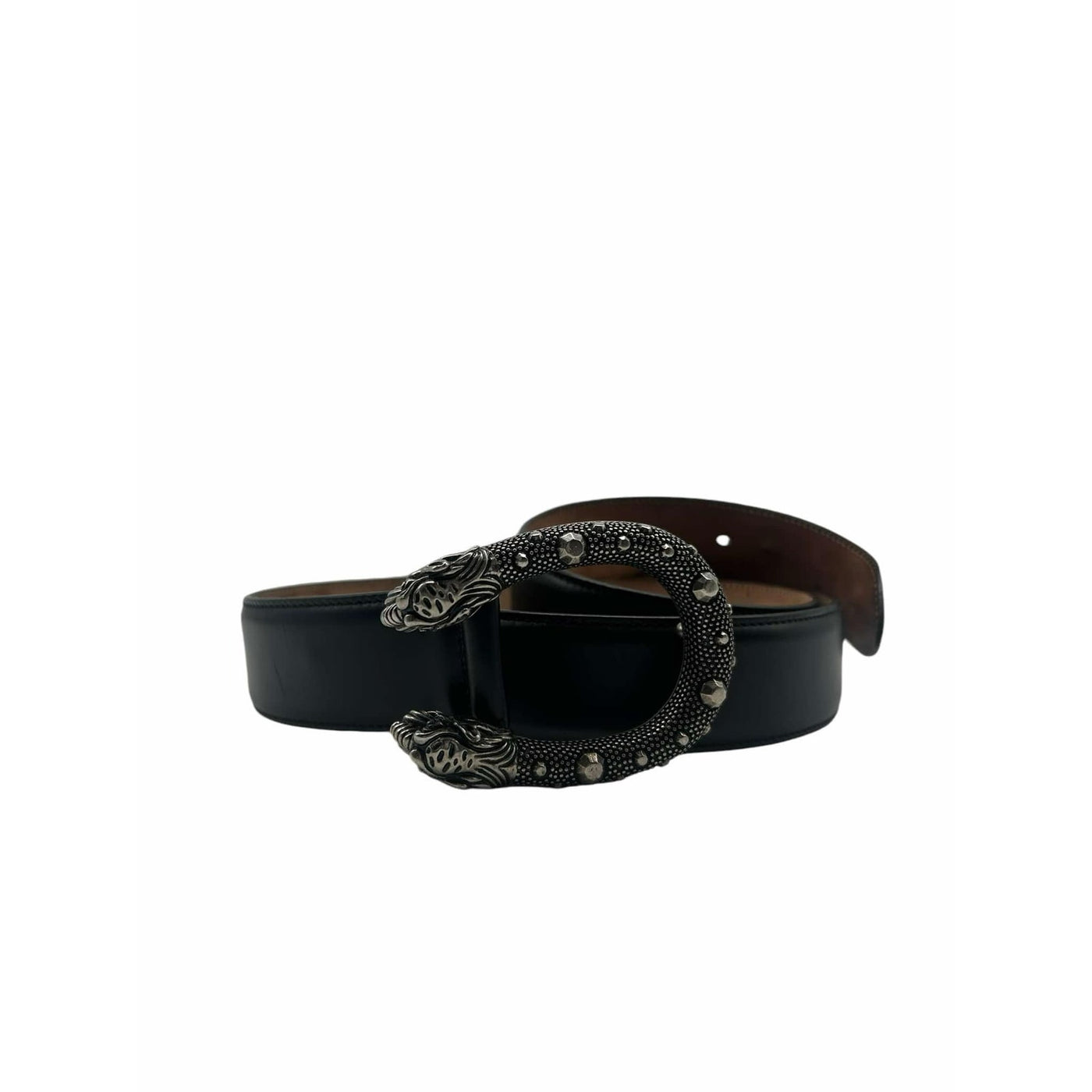 Gucci Dionysus Leather Black Belt w/ Double Tiger Head Buckle