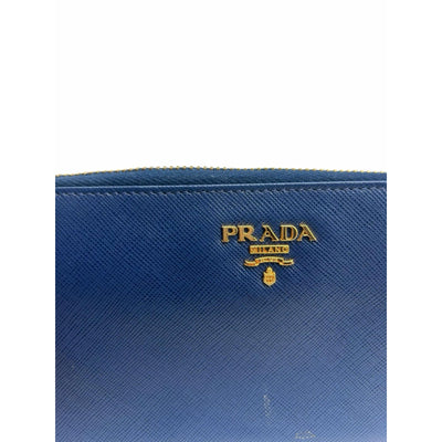 Prada Blue Leather Wallet with Gold Zipper