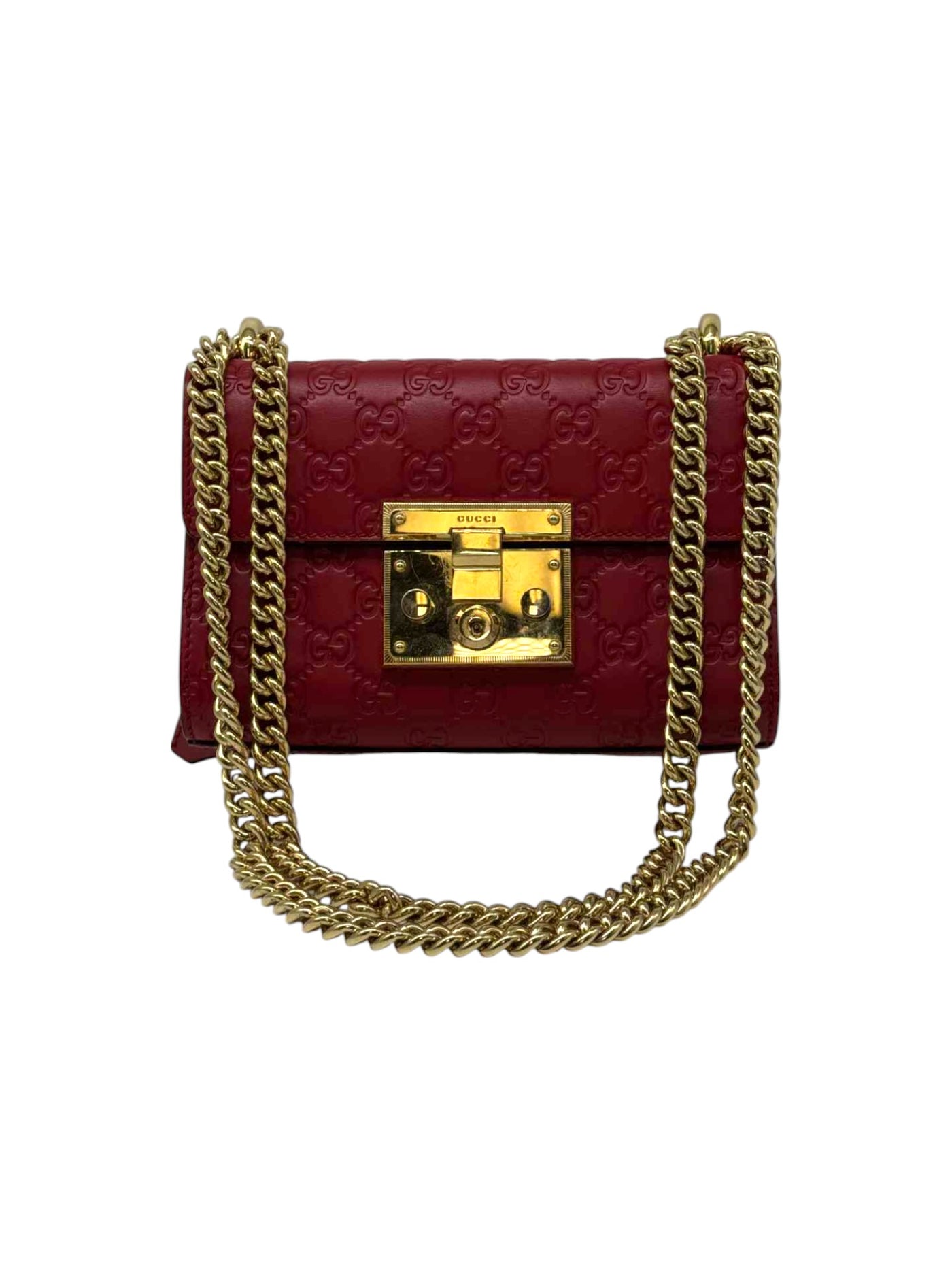 GUCCI 449242 Red Embossed Leather Shoulder Bag