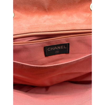 Pre Owned Chanel Suede Square Quilted Mademoiselle Flap Pink