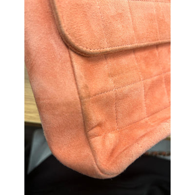 Pre Owned Chanel Suede Square Quilted Mademoiselle Flap Pink