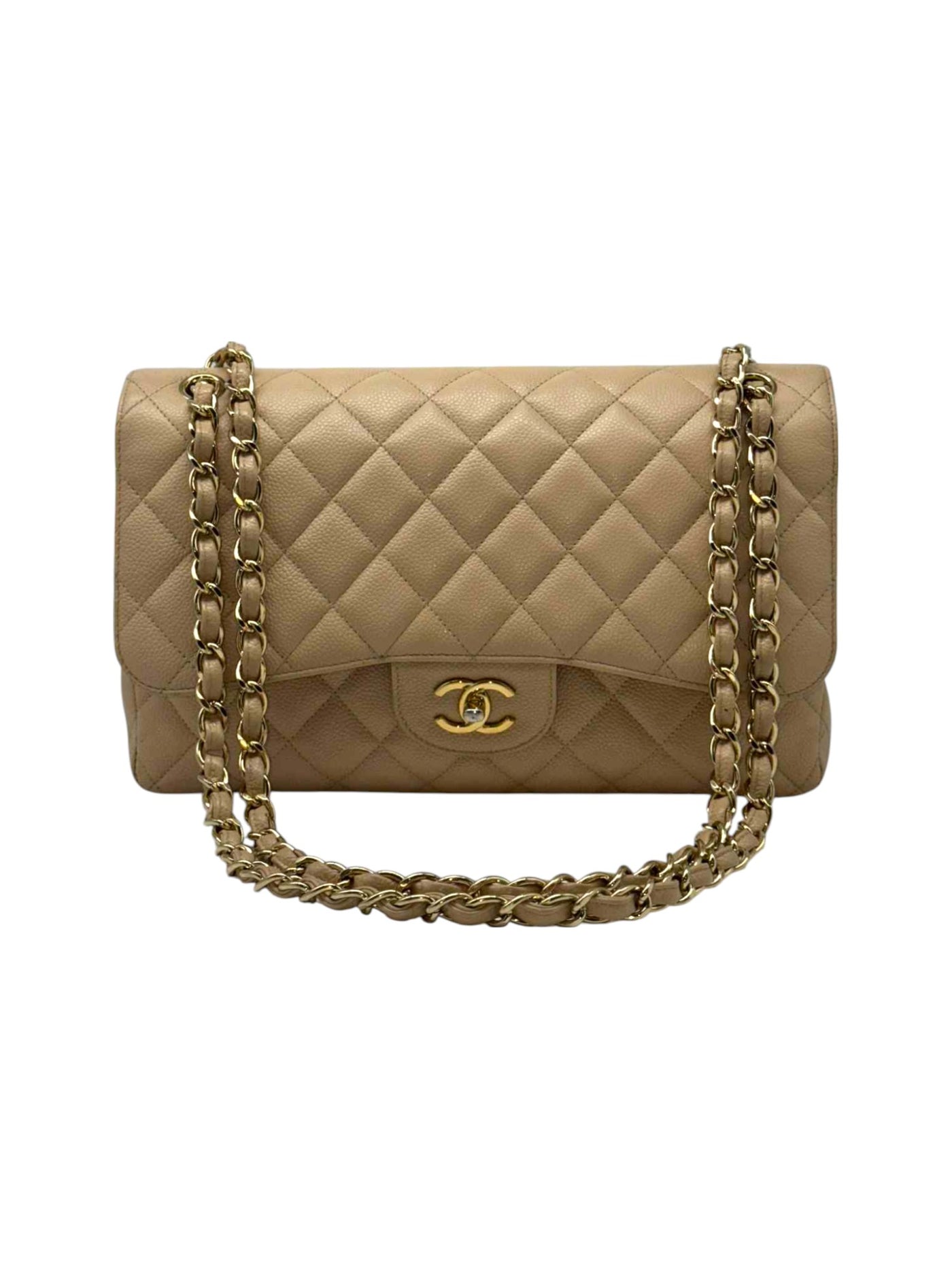 Chanel Double Flap Jumbo Bag In Beige