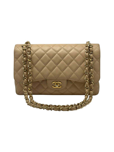 Chanel Double Flap Jumbo Bag In Beige