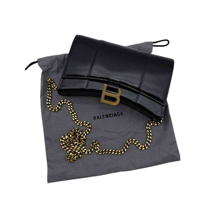Balenciaga Hourglass Leather Wallet On Chain In Black