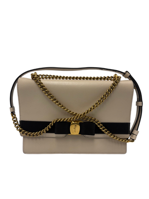 SALVATORE FERRAGAMO VERA BI-COLOR LEATHER HANDBAG