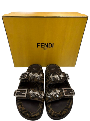 FENDI FEEL JEWEL BUCKLE SLIDES SANDALS