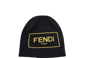 FENDI ROMA BEANIE IN BLACK WOOL AND CASHMERE BLEND